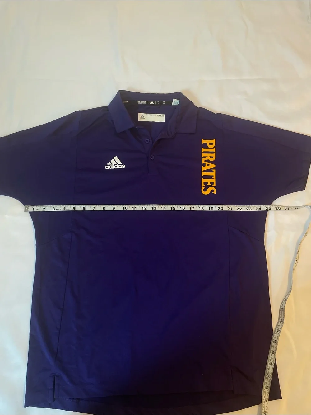 adidas Purple Pirates Polo Shirt with Yellow Chest Text, Sleeve Design,‎ Size L